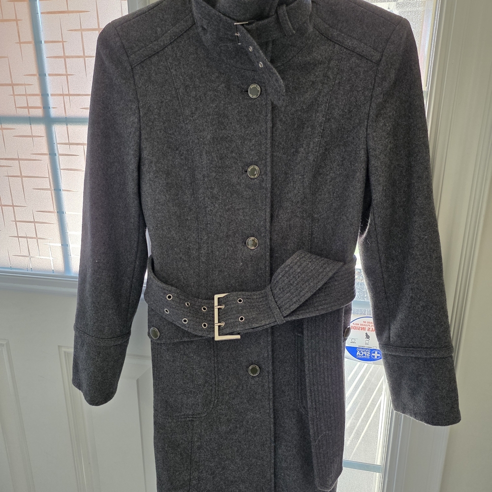 Women's Gray Wool Belted Coat